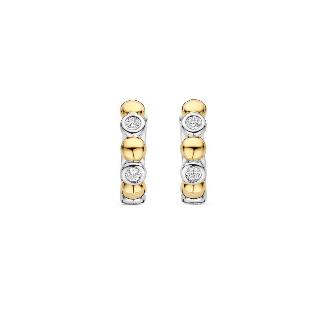 TI SENTO Sterling Silver & Gold Plated Two Tone Cubic Zirconia Set Huggy Hoop Earrings