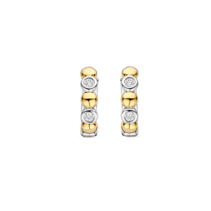 TI SENTO Sterling Silver & Gold Plated Two Tone Cubic Zirconia Set Huggy Hoop Earrings
