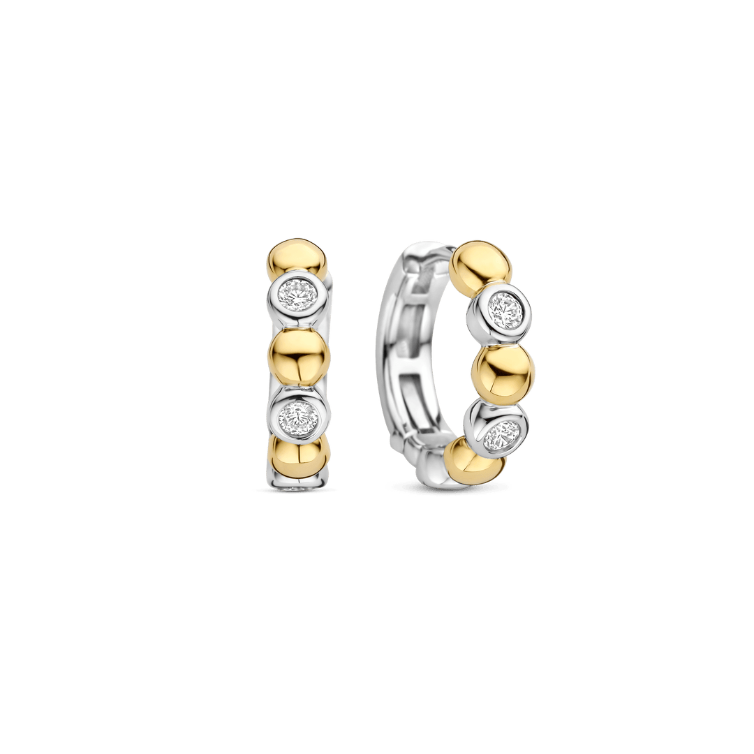 TI SENTO Sterling Silver & Gold Plated Two Tone Cubic Zirconia Set Huggy Hoop Earrings
