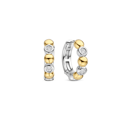 TI SENTO Sterling Silver & Gold Plated Two Tone Cubic Zirconia Set Huggy Hoop Earrings