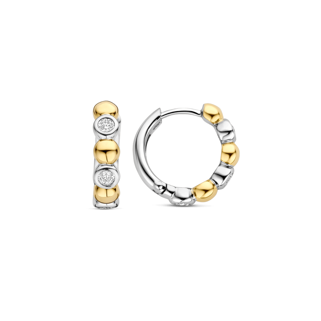 TI SENTO Sterling Silver & Gold Plated Two Tone Cubic Zirconia Set Huggy Hoop Earrings