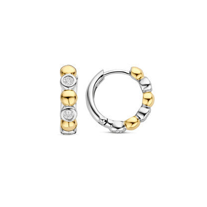 TI SENTO Sterling Silver & Gold Plated Two Tone Cubic Zirconia Set Huggy Hoop Earrings