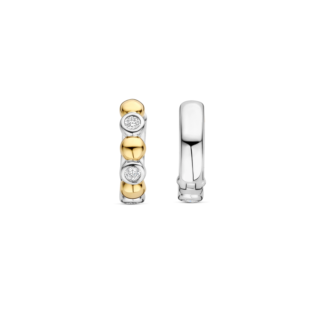 TI SENTO Sterling Silver & Gold Plated Two Tone Cubic Zirconia Set Huggy Hoop Earrings