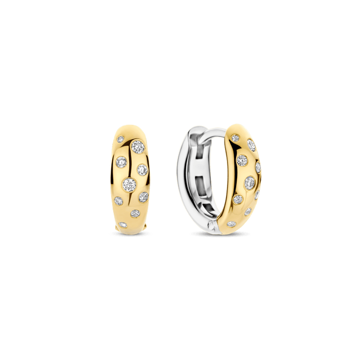 TI SENTO Sterling Silver & Gold Plated Two Tone Cubic Zirconia Set Huggy Hoop Earrings
