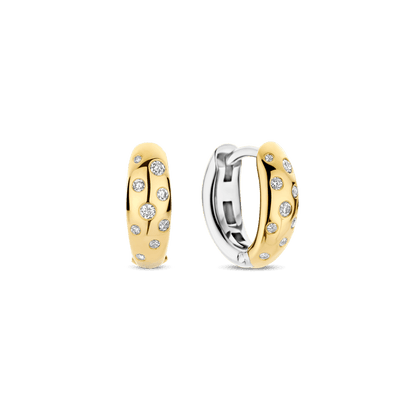TI SENTO Sterling Silver & Gold Plated Two Tone Cubic Zirconia Set Huggy Hoop Earrings