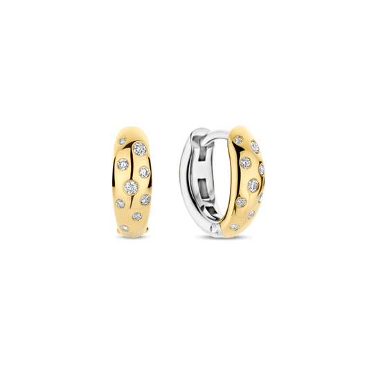 TI SENTO Sterling Silver & Gold Plated Two Tone Cubic Zirconia Set Huggy Hoop Earrings