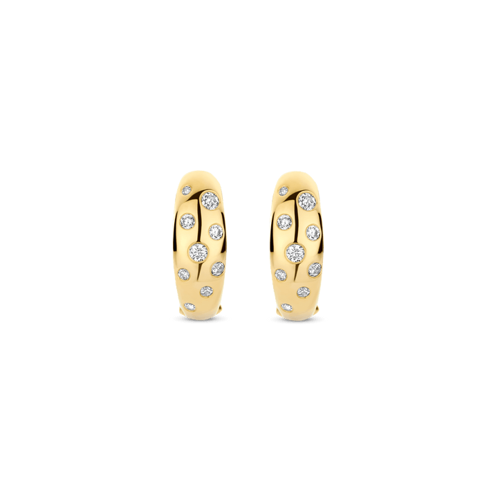 TI SENTO Sterling Silver & Gold Plated Two Tone Cubic Zirconia Set Huggy Hoop Earrings