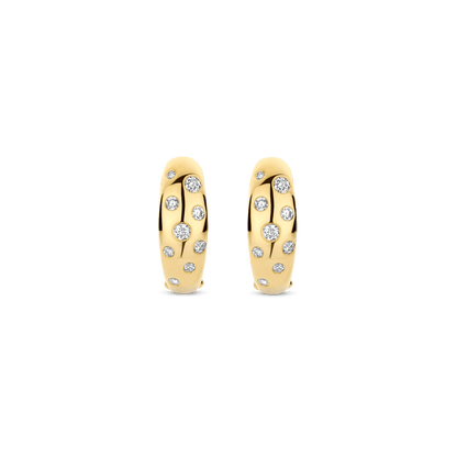TI SENTO Sterling Silver & Gold Plated Two Tone Cubic Zirconia Set Huggy Hoop Earrings