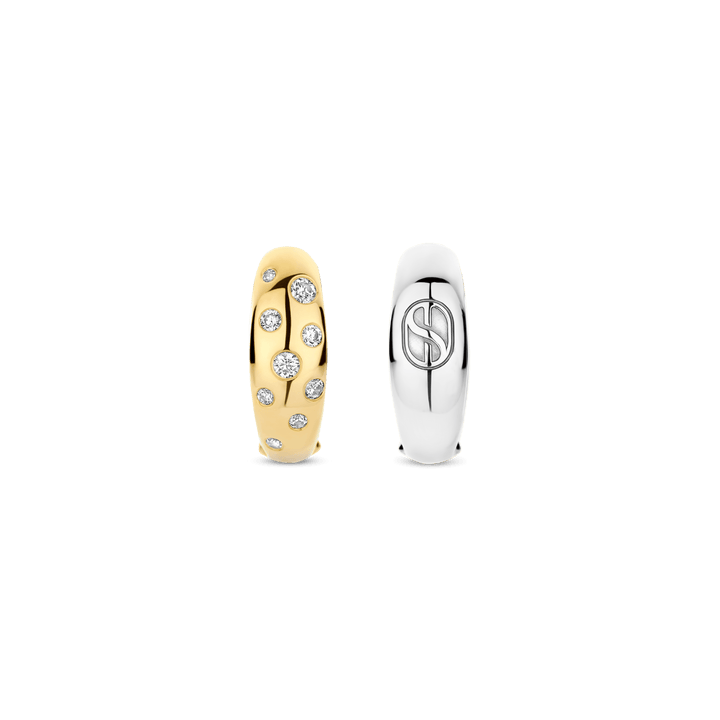 TI SENTO Sterling Silver & Gold Plated Two Tone Cubic Zirconia Set Huggy Hoop Earrings