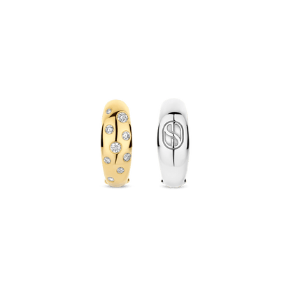 TI SENTO Sterling Silver & Gold Plated Two Tone Cubic Zirconia Set Huggy Hoop Earrings