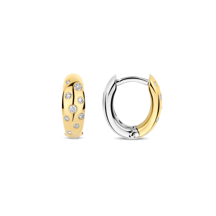 TI SENTO Sterling Silver & Gold Plated Two Tone Cubic Zirconia Set Huggy Hoop Earrings