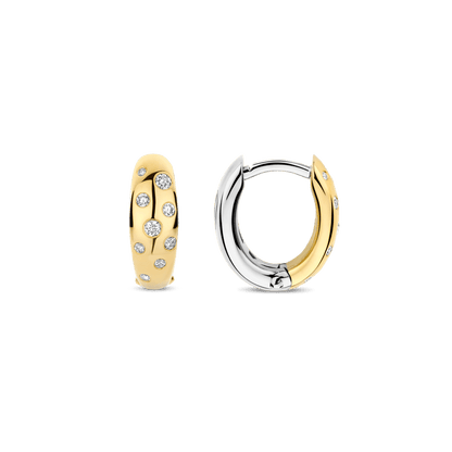 TI SENTO Sterling Silver & Gold Plated Two Tone Cubic Zirconia Set Huggy Hoop Earrings