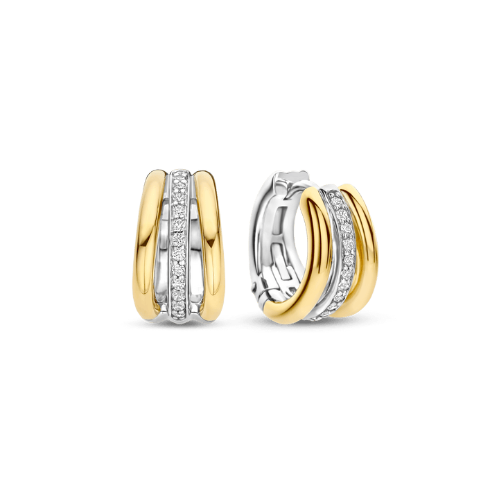 TI SENTO Sterling Silver & Gold Plated Two Tone Cubic Zirconia Set Huggy Hoop Earrings