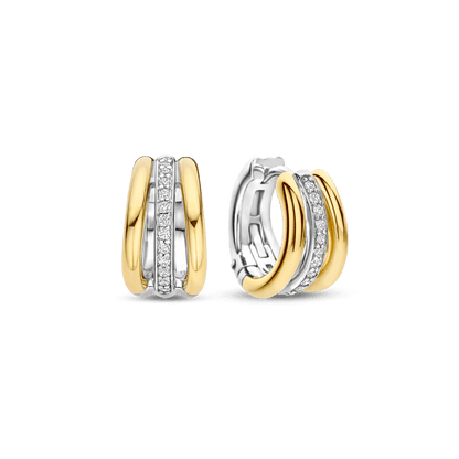 TI SENTO Sterling Silver & Gold Plated Two Tone Cubic Zirconia Set Huggy Hoop Earrings