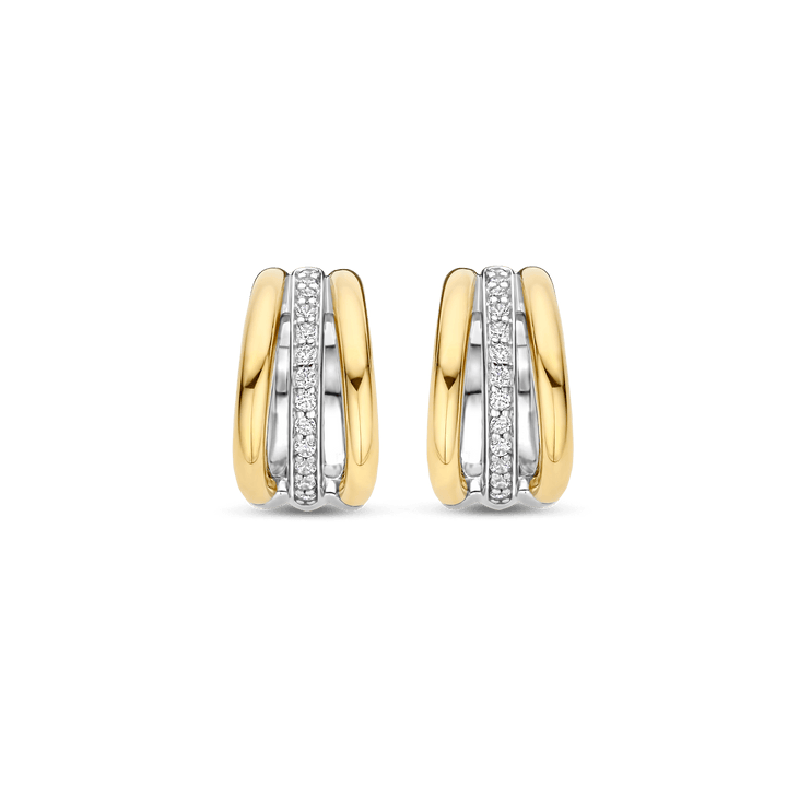 TI SENTO Sterling Silver & Gold Plated Two Tone Cubic Zirconia Set Huggy Hoop Earrings