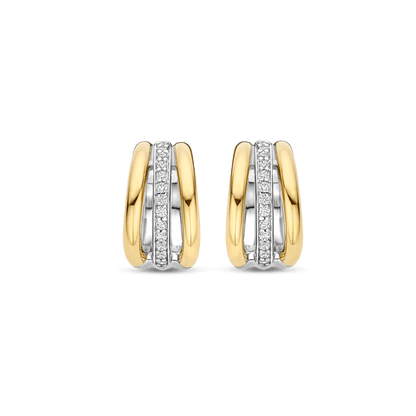 TI SENTO Sterling Silver & Gold Plated Two Tone Cubic Zirconia Set Huggy Hoop Earrings