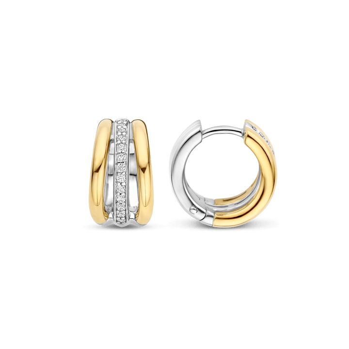 TI SENTO Sterling Silver & Gold Plated Two Tone Cubic Zirconia Set Huggy Hoop Earrings