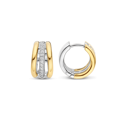 TI SENTO Sterling Silver & Gold Plated Two Tone Cubic Zirconia Set Huggy Hoop Earrings