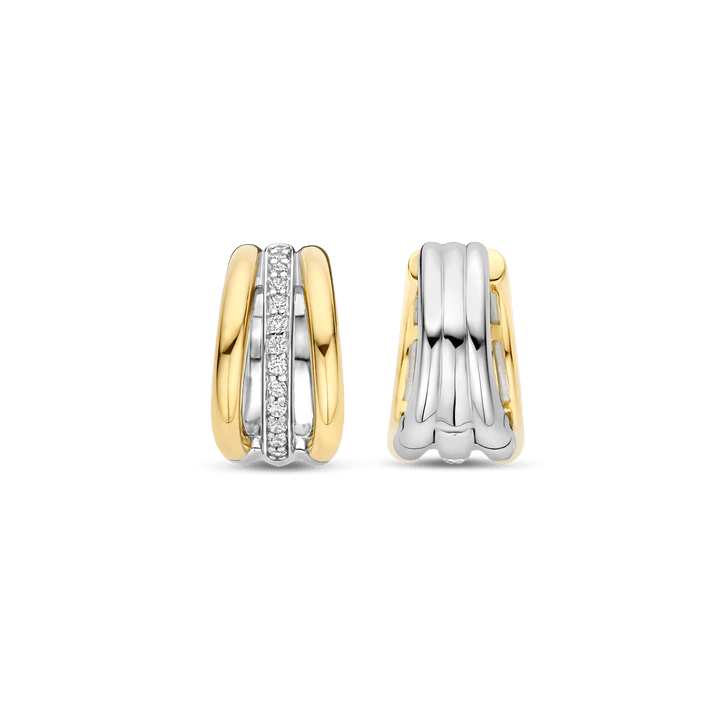 TI SENTO Sterling Silver & Gold Plated Two Tone Cubic Zirconia Set Huggy Hoop Earrings