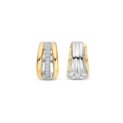 TI SENTO Sterling Silver & Gold Plated Two Tone Cubic Zirconia Set Huggy Hoop Earrings