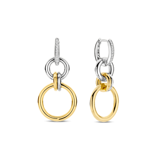 TI SENTO Sterling Silver & Gold Plated Two Tone Cubic Zirconia Set Interlinked Hoop Drop Earrings