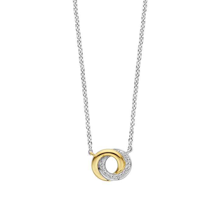 TI SENTO Sterling Silver & Gold Plated Two Tone Cubic Zirconia Set Interlocking Circles Pendant Necklace
