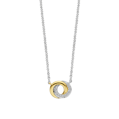 TI SENTO Sterling Silver & Gold Plated Two Tone Cubic Zirconia Set Interlocking Circles Pendant Necklace