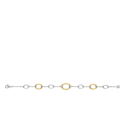 TI SENTO Sterling Silver & Gold Plated Two Tone Cubic Zirconia Set Oval Link Bracelet