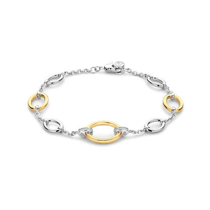 TI SENTO Sterling Silver & Gold Plated Two Tone Cubic Zirconia Set Oval Link Bracelet