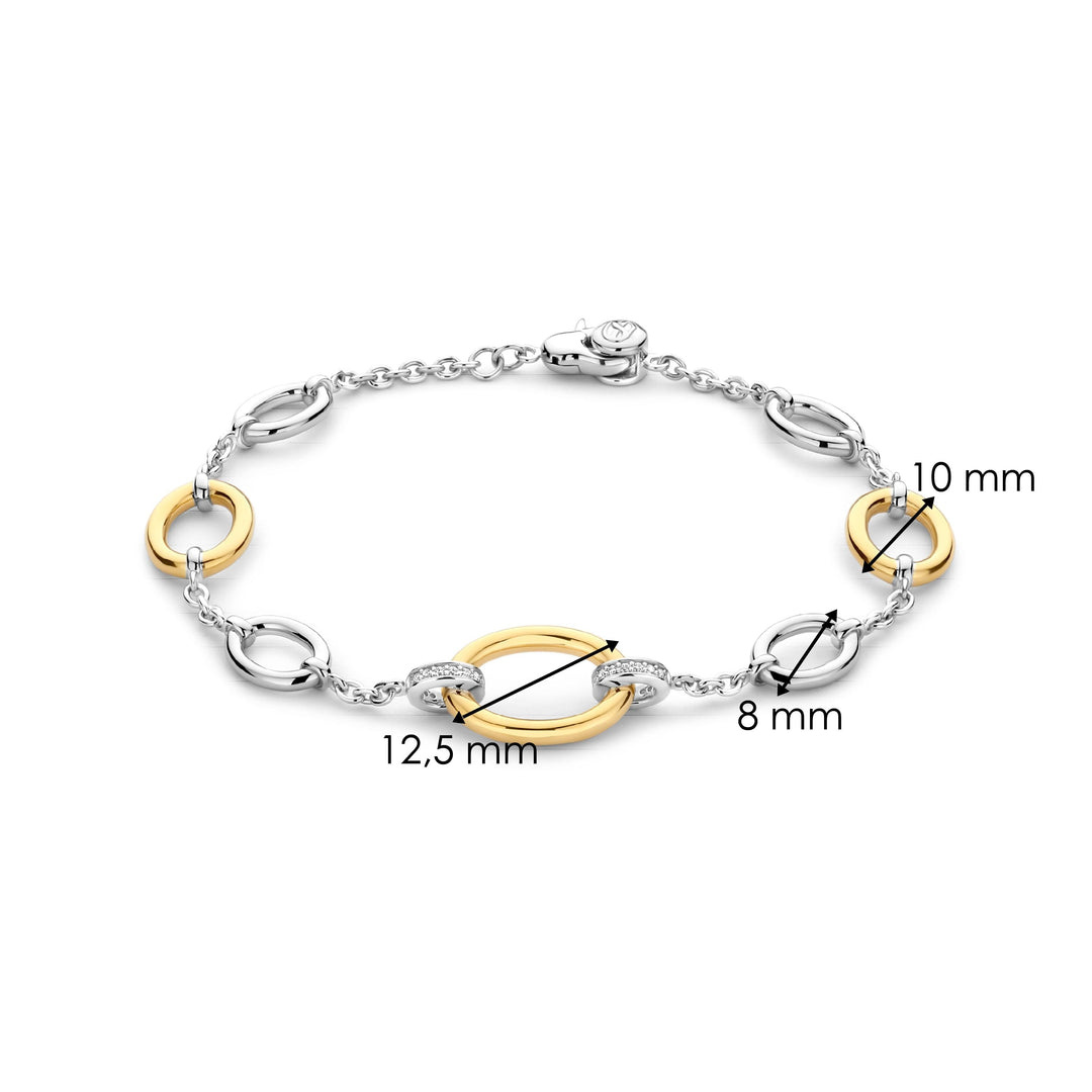 TI SENTO Sterling Silver & Gold Plated Two Tone Cubic Zirconia Set Oval Link Bracelet