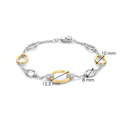 TI SENTO Sterling Silver & Gold Plated Two Tone Cubic Zirconia Set Oval Link Bracelet