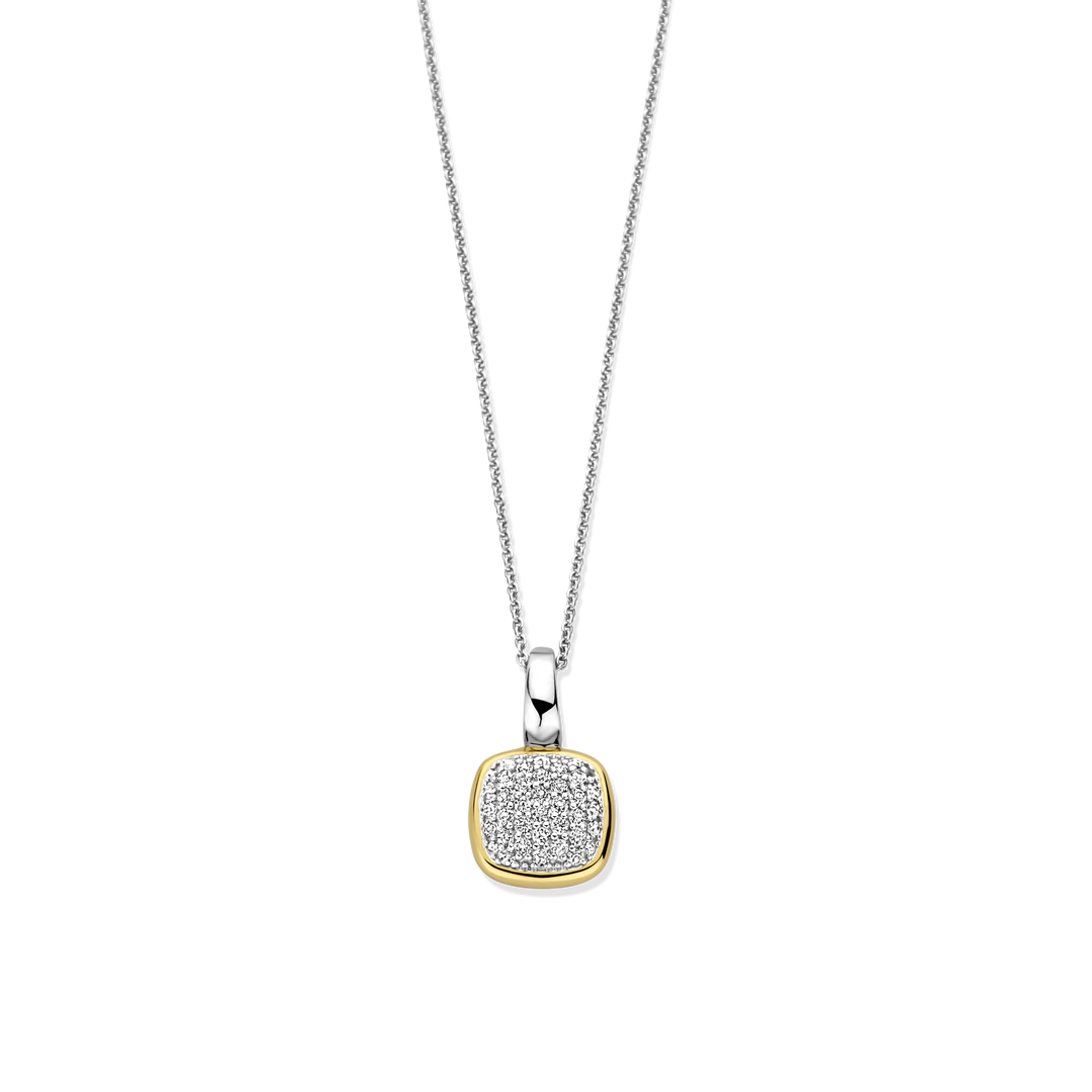 TI SENTO Sterling Silver & Gold Plated Two Tone Cubic Zirconia Set Pendant Necklace