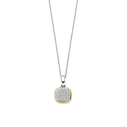 TI SENTO Sterling Silver & Gold Plated Two Tone Cubic Zirconia Set Pendant Necklace