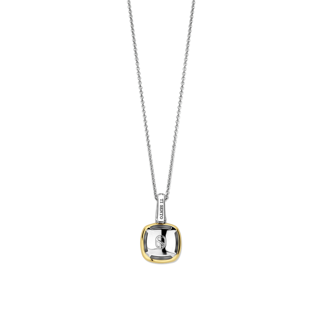 TI SENTO Sterling Silver & Gold Plated Two Tone Cubic Zirconia Set Pendant Necklace