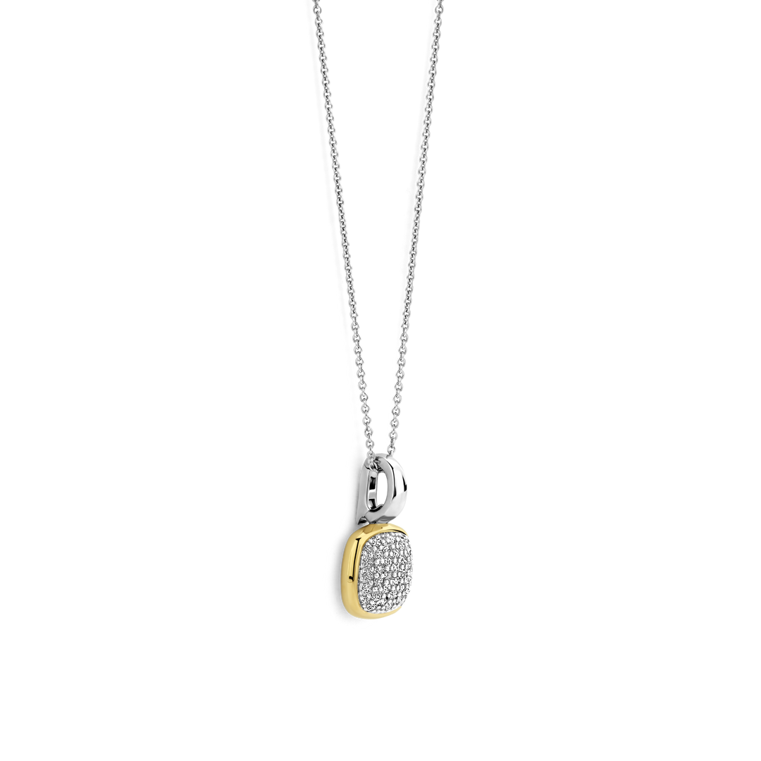 TI SENTO Sterling Silver & Gold Plated Two Tone Cubic Zirconia Set Pendant Necklace