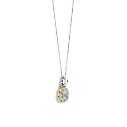 TI SENTO Sterling Silver & Gold Plated Two Tone Cubic Zirconia Set Pendant Necklace
