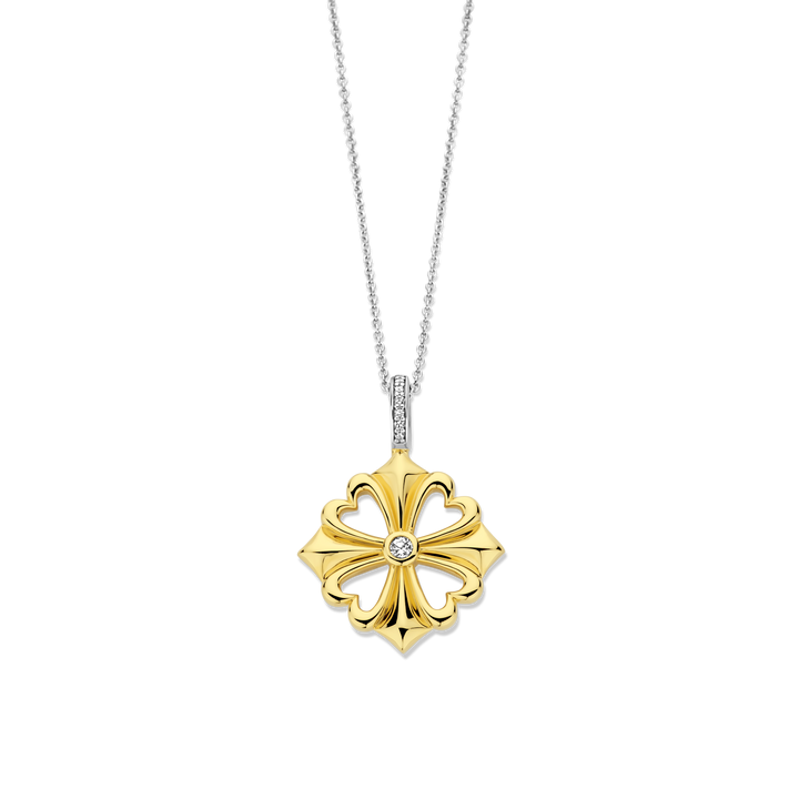 TI SENTO Sterling Silver & Gold Plated Two Tone Cubic Zirconia Set Pendant Necklace