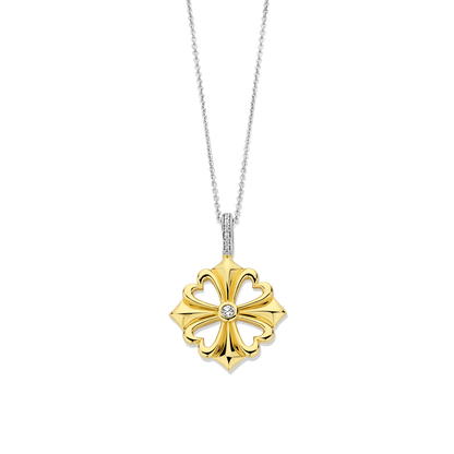 TI SENTO Sterling Silver & Gold Plated Two Tone Cubic Zirconia Set Pendant Necklace
