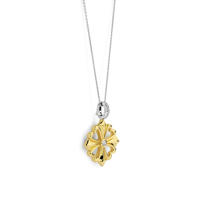 TI SENTO Sterling Silver & Gold Plated Two Tone Cubic Zirconia Set Pendant Necklace