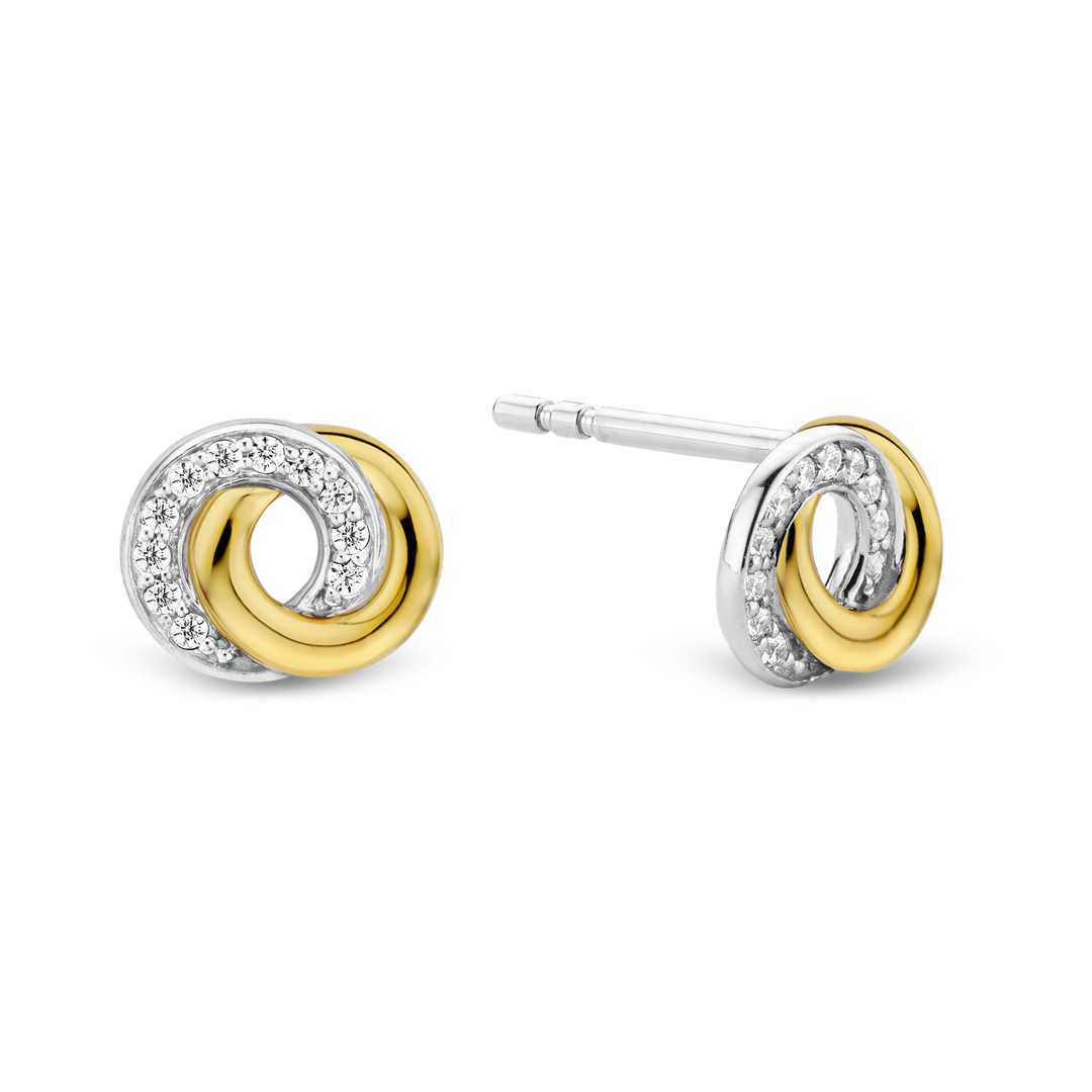 TI SENTO Sterling Silver & Gold Plated Two Tone Cubic Zirconia Set Stud Earrings
