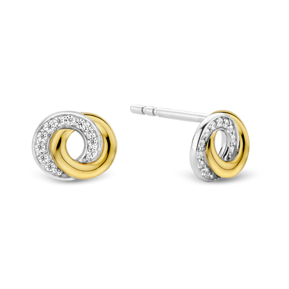 TI SENTO Sterling Silver & Gold Plated Two Tone Cubic Zirconia Set Stud Earrings