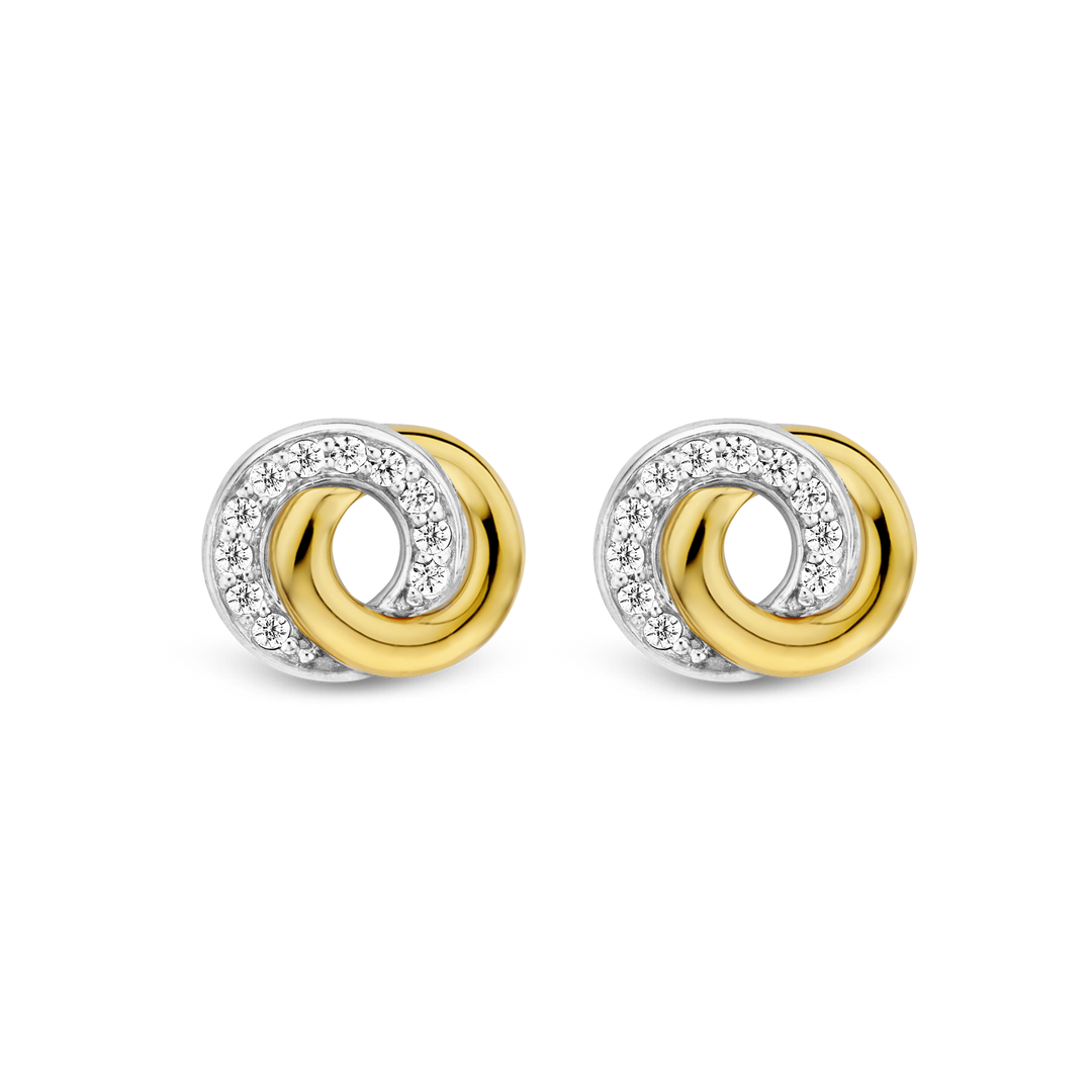 TI SENTO Sterling Silver & Gold Plated Two Tone Cubic Zirconia Set Stud Earrings