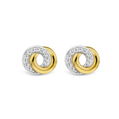 TI SENTO Sterling Silver & Gold Plated Two Tone Cubic Zirconia Set Stud Earrings