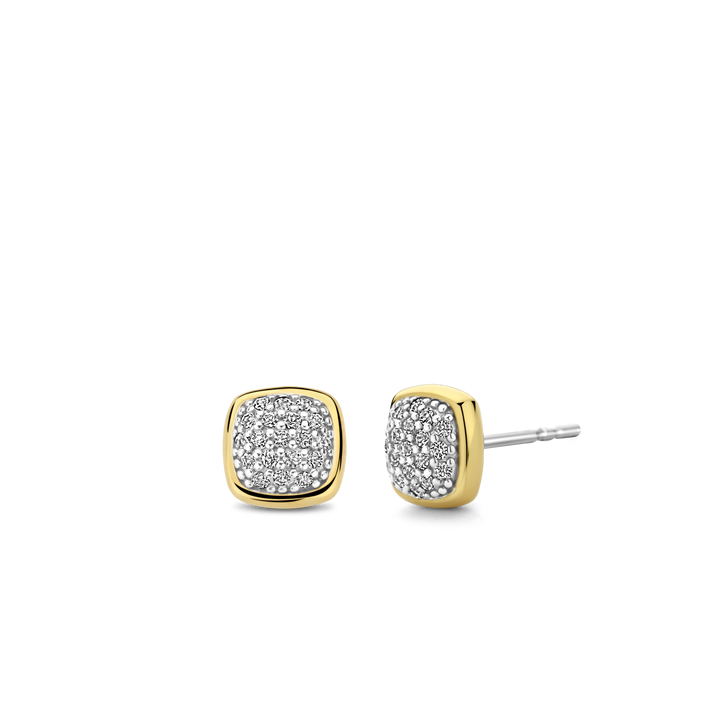 TI SENTO Sterling Silver & Gold Plated Two Tone Cubic Zirconia Set Stud Earrings