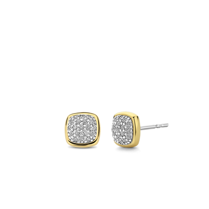TI SENTO Sterling Silver & Gold Plated Two Tone Cubic Zirconia Set Stud Earrings