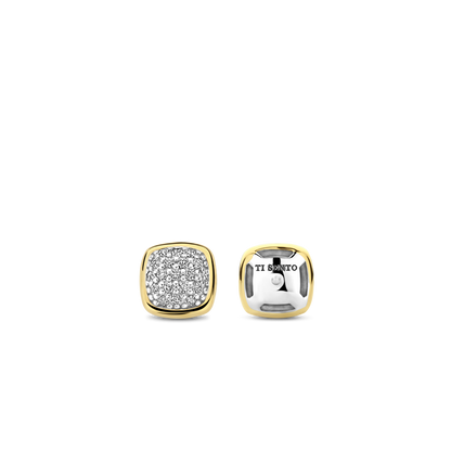 TI SENTO Sterling Silver & Gold Plated Two Tone Cubic Zirconia Set Stud Earrings