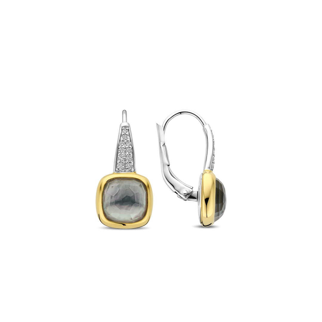 TI SENTO Sterling Silver & Gold Plated Two Tone Grey Crystal & Cubic Zirconia Set Drop Earrings