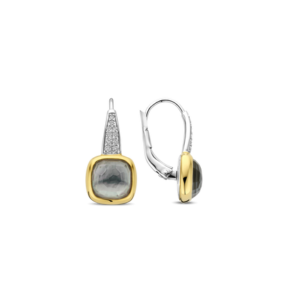 TI SENTO Sterling Silver & Gold Plated Two Tone Grey Crystal & Cubic Zirconia Set Drop Earrings
