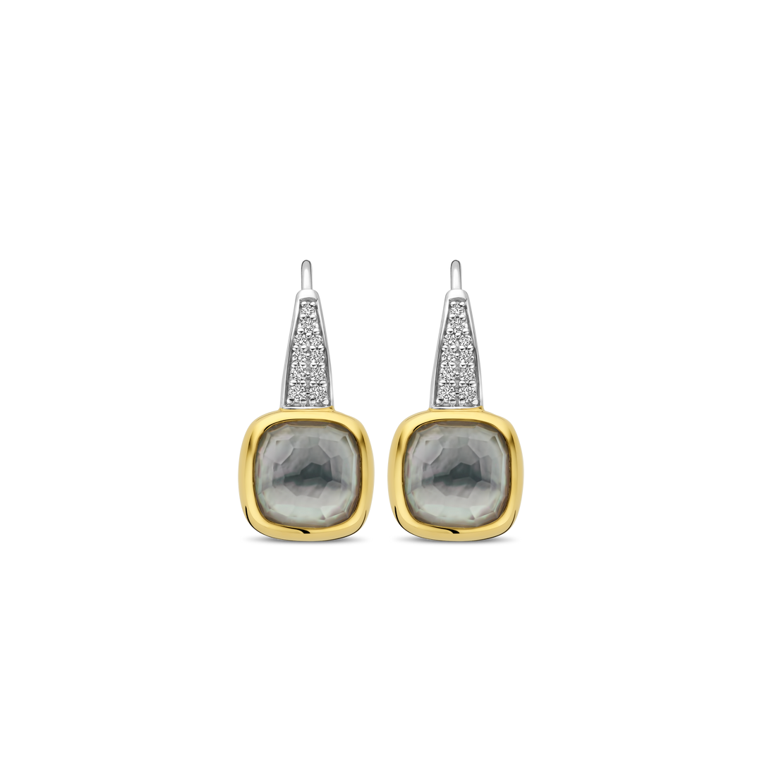 TI SENTO Sterling Silver & Gold Plated Two Tone Grey Crystal & Cubic Zirconia Set Drop Earrings