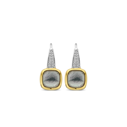 TI SENTO Sterling Silver & Gold Plated Two Tone Grey Crystal & Cubic Zirconia Set Drop Earrings